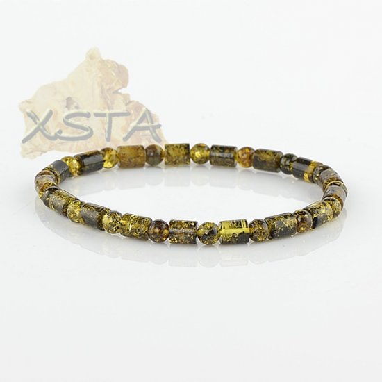 Dark green amber bracelet barrels round beads